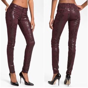 7 for All Mankind Green Snakeskin Skinny Jeans